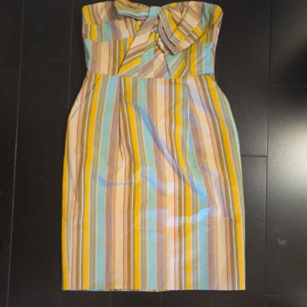 Moulinette Soeurs Strapless Dress in Yellow and Blue Stripes